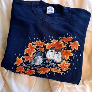 Vintage 90s Nature fall leaves and birds Sweatshirt XL